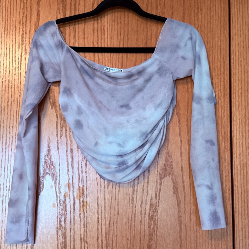 Zara Gray Tie-Dye Long Sleeve Top
